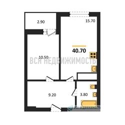 1-комнатная квартира, 40.7кв.м - изображение 1
