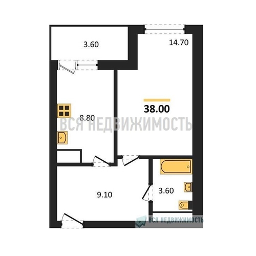 1-комнатная квартира, 38кв.м - изображение 0