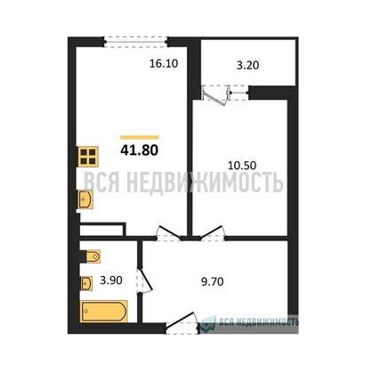 1-комнатная квартира, 41.8кв.м - изображение