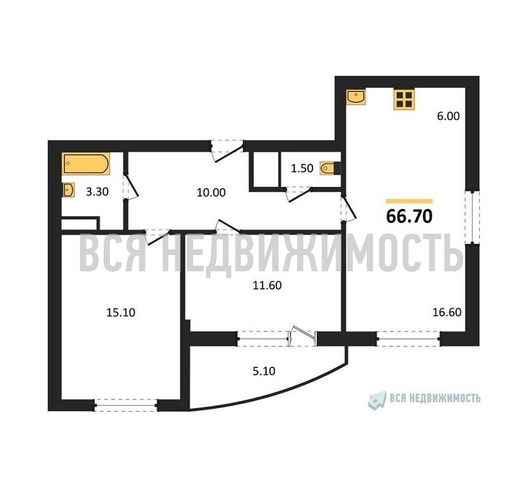 2-комнатная квартира, 66.7кв.м - изображение 0