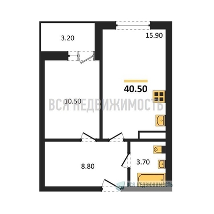 1-комнатная квартира, 40.5кв.м - изображение