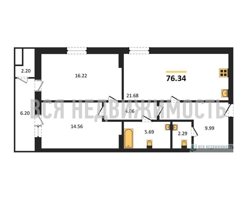 2-комнатная квартира, 75.35кв.м - изображение