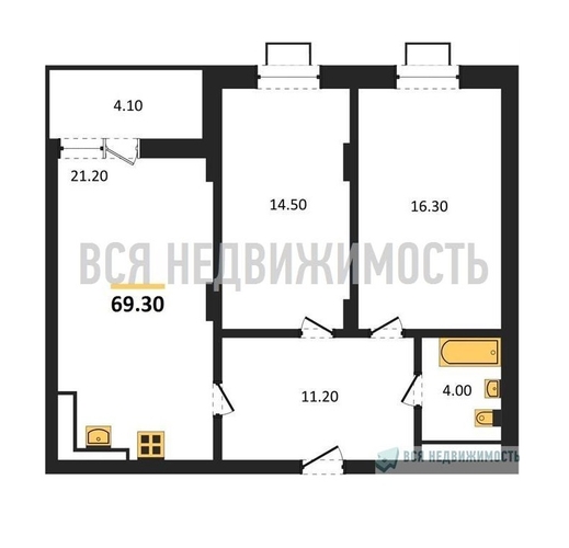 2-комнатная квартира, 69.3кв.м - изображение 0