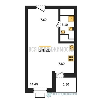 квартира-студия, 34,2кв.м. - изображение