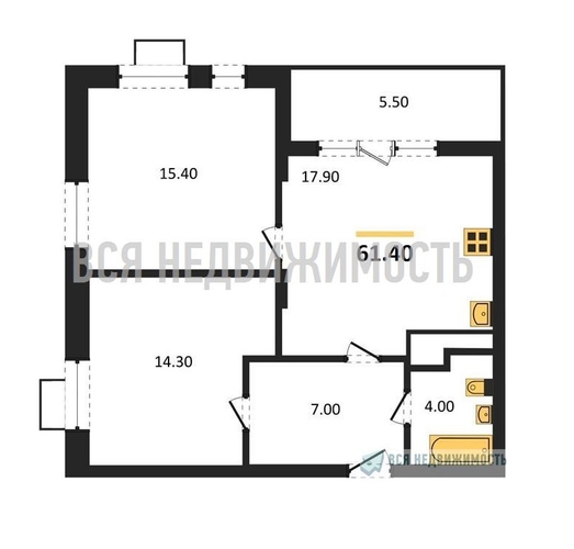 2-комнатная квартира, 61.4кв.м - изображение 0