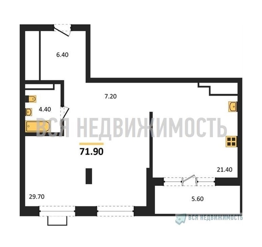 1-комнатная квартира, 71.9кв.м - изображение 0