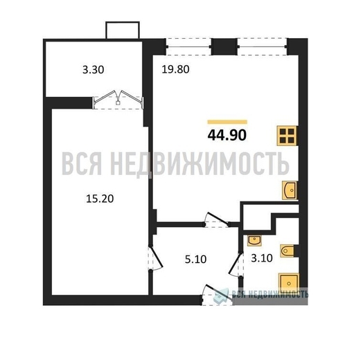 1-комнатная квартира, 44.9кв.м - изображение 0