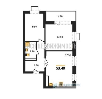 2-комнатная квартира, 53.4кв.м - изображение