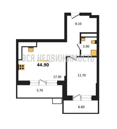 1-комнатная квартира, 44.9кв.м - изображение