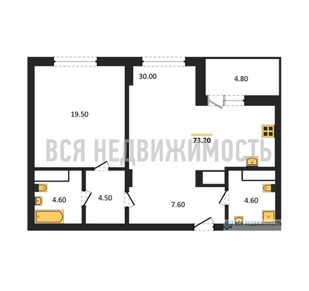 1-комнатная квартира, 73.2кв.м - изображение