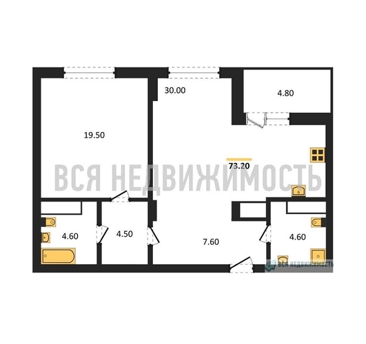 1-комнатная квартира, 73.2кв.м - изображение 0