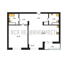 1-комнатная квартира, 76.3кв.м - изображение 1