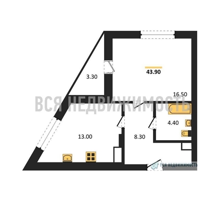 1-комнатная квартира, 43.9кв.м - изображение