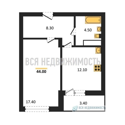 1-комнатная квартира, 44кв.м - изображение