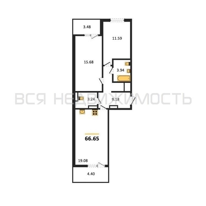 2-комнатная квартира, 66.65кв.м - изображение