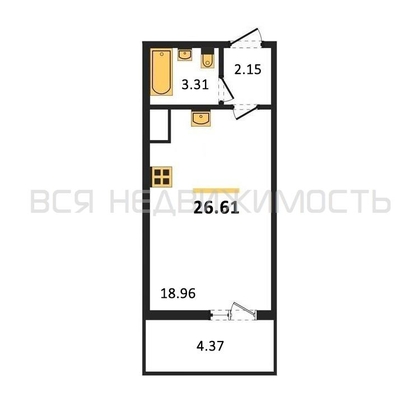 квартира-студия, 26,61кв.м. - изображение