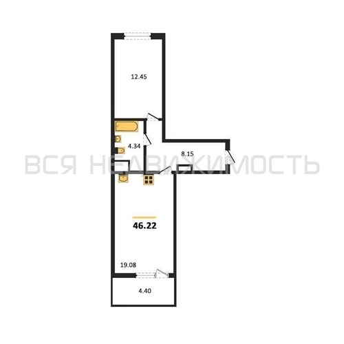1-комнатная квартира, 46.22кв.м - изображение 0