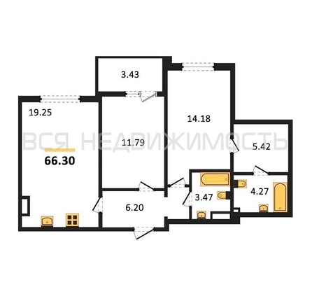 2-комнатная квартира, 66.3кв.м - изображение