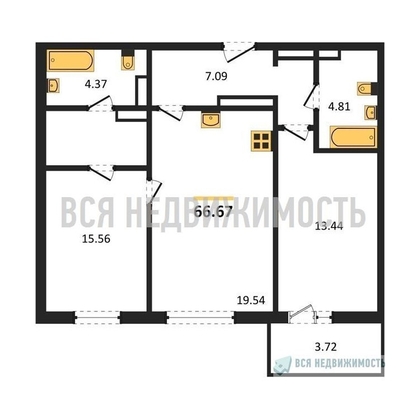 2-комнатная квартира, 66.67кв.м - изображение