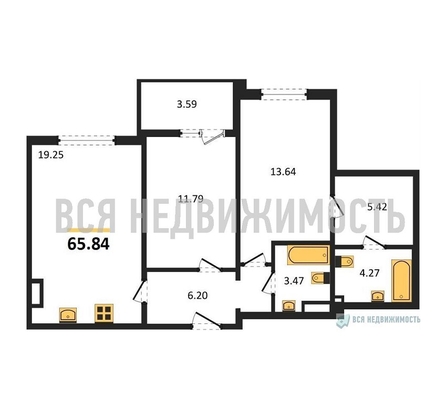 2-комнатная квартира, 65.84кв.м - изображение