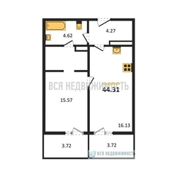 1-комнатная квартира, 44.31кв.м 1-комнатная квартира, 44.31кв.м - изображение 1