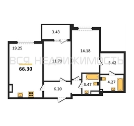 2-комнатная квартира, 66.3кв.м 2-комнатная квартира, 66.3кв.м - изображение 1