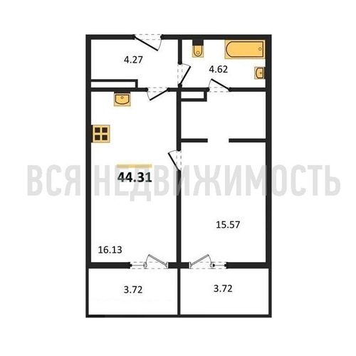 1-комнатная квартира, 44.31кв.м - изображение 0