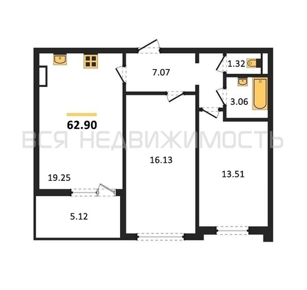 2-комнатная квартира, 62.9кв.м - изображение