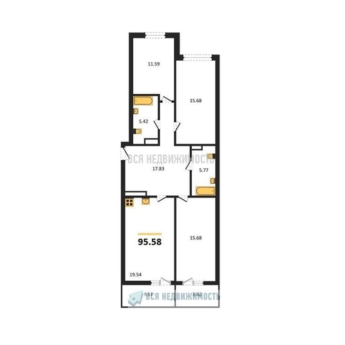 3-комнатная квартира, 95.58кв.м - изображение 0