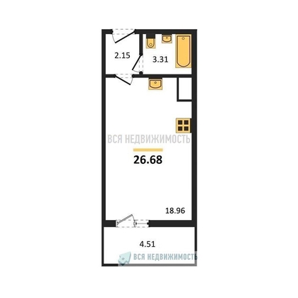 квартира-студия, 26,68кв.м. - изображение