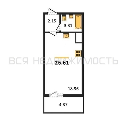 квартира-студия, 26,61кв.м. - изображение