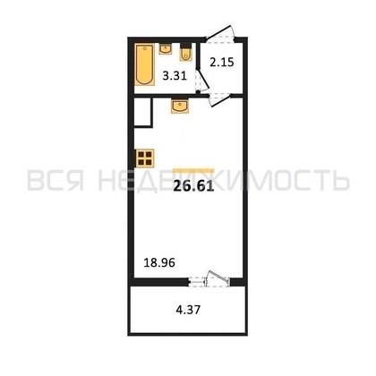 квартира-студия, 26,61кв.м. - изображение