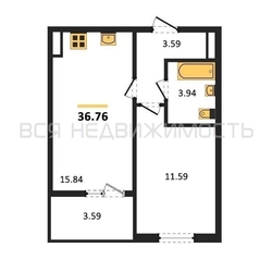 1-комнатная квартира, 36.76кв.м 1-комнатная квартира, 36.76кв.м - изображение 1
