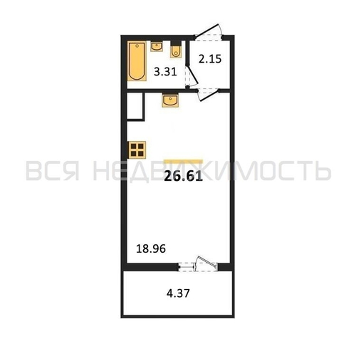 квартира-студия, 26,61кв.м. - изображение 0