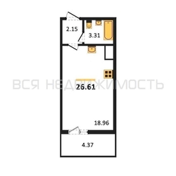квартира-студия, 26,61кв.м. - изображение 1