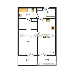 1-комнатная квартира, 44.06кв.м 1-комнатная квартира, 44.06кв.м - изображение 1