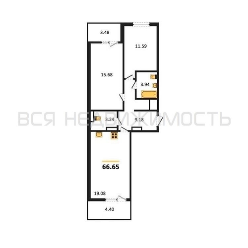 2-комнатная квартира, 66.65кв.м - изображение 0