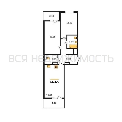 2-комнатная квартира, 66.65кв.м - изображение