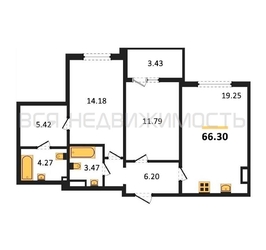 2-комнатная квартира, 66.3кв.м - изображение 1