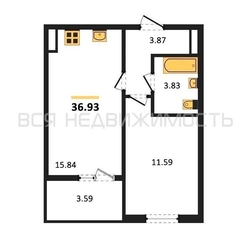 1-комнатная квартира, 36.93кв.м - изображение 1