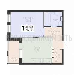 1-комнатная квартира, 36.96кв.м - изображение 1