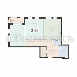 2-комнатная квартира, 75.14кв.м - изображение 1