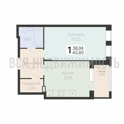 1-комнатная квартира, 40.8кв.м - изображение