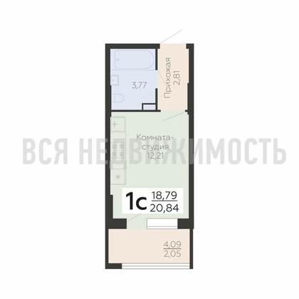 квартира-студия, 20,84кв.м. - изображение