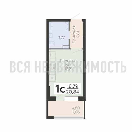 квартира-студия, 20,84кв.м. - изображение 0