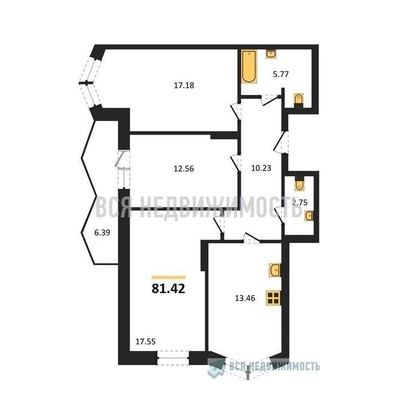 3-комнатная квартира, 81.42кв.м - изображение