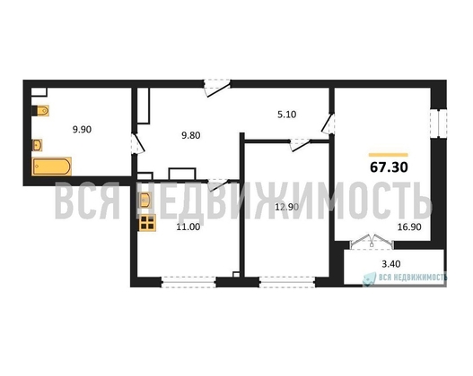 2-комнатная квартира, 67.3кв.м - изображение