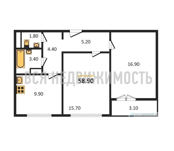 2-комнатная квартира, 58.9кв.м - изображение 0
