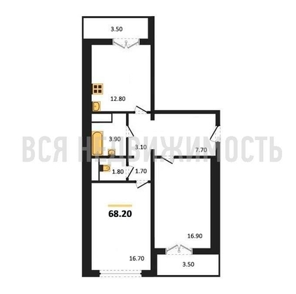 2-комнатная квартира, 68.2кв.м - изображение