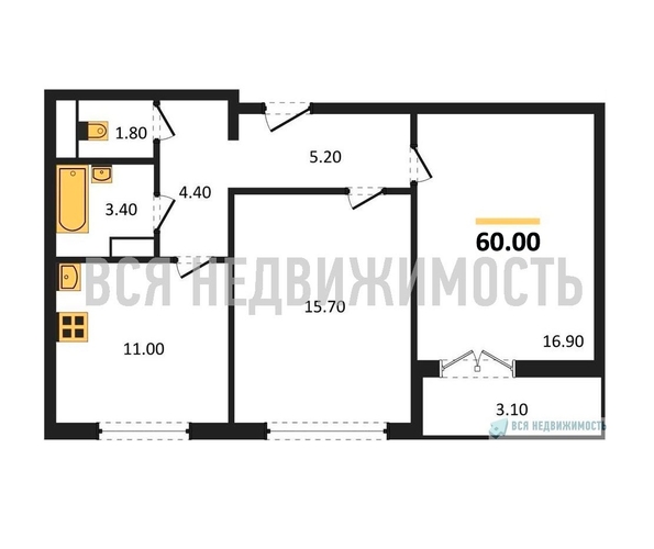 2-комнатная квартира, 60кв.м - изображение 0